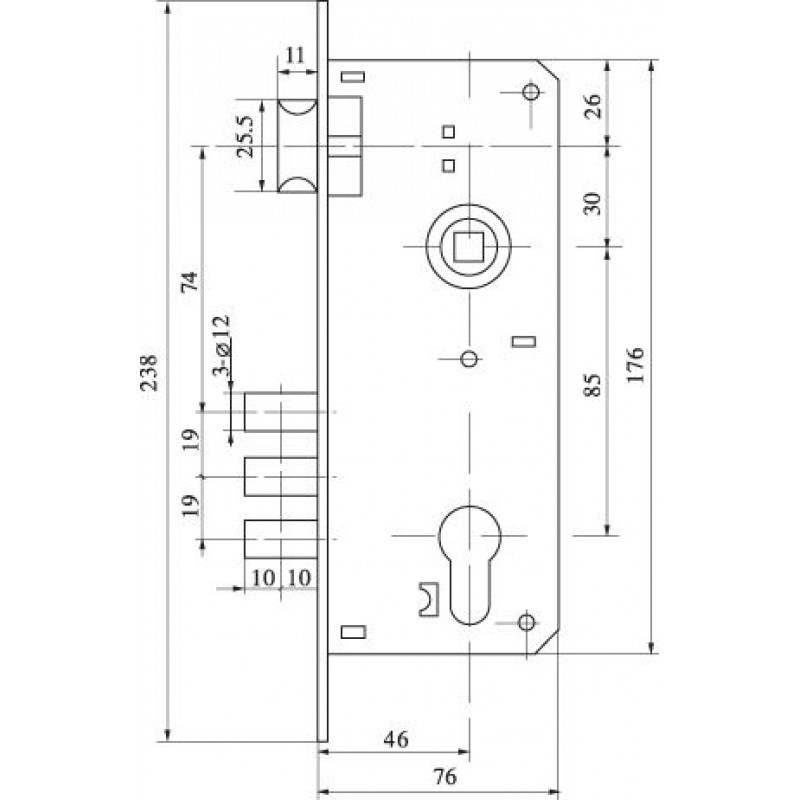 Fuaro - Замок врезной в комплекте с ручкой FUARO SET F9013 SG/GP