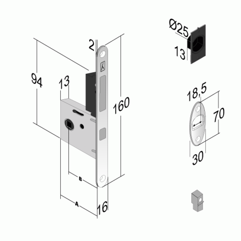 Bonaiti - Bonaiti комплект WC для раздвижных дверей (Механизм G500T H21 + ручки EASY QUADRO) черный